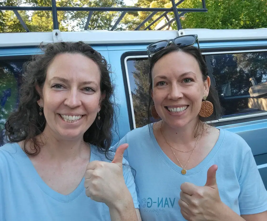Rachel and Kelly in front of the Van-Go Vanagon